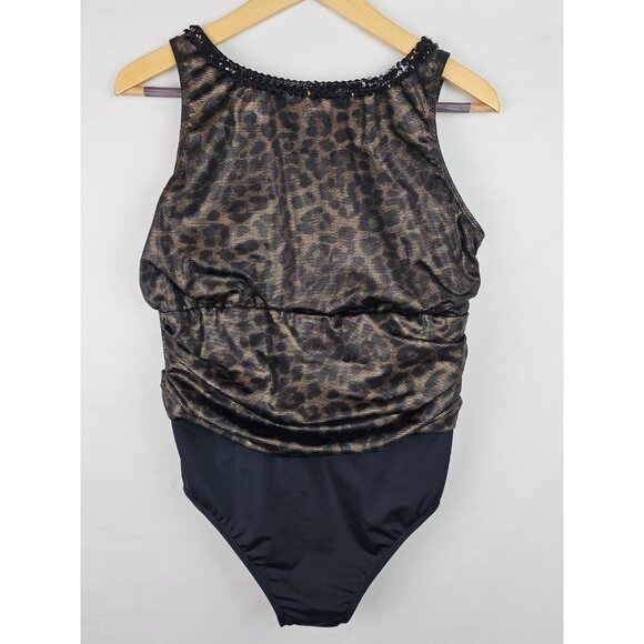 Chi by Falchi Shape FX Women's Swimsuit Size 18W Leopard Sequin One Piece Swim - Picture 1 of 9
